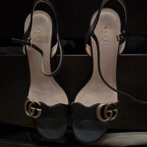 Gucci Black Sandals with Gold GG Logo